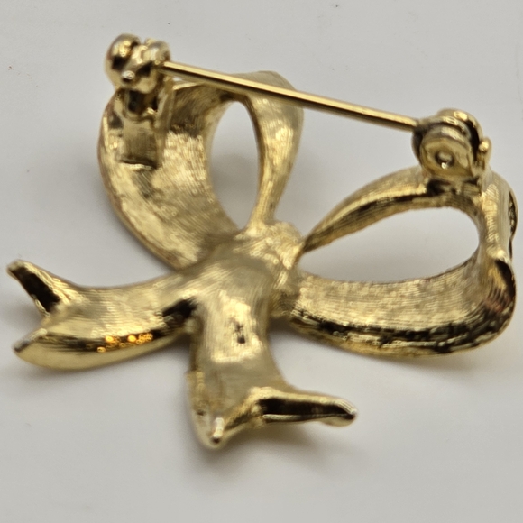 Vintage Bow Brooch Pin Scarf Pin Retro Gold Tone - Picture 2 of 7